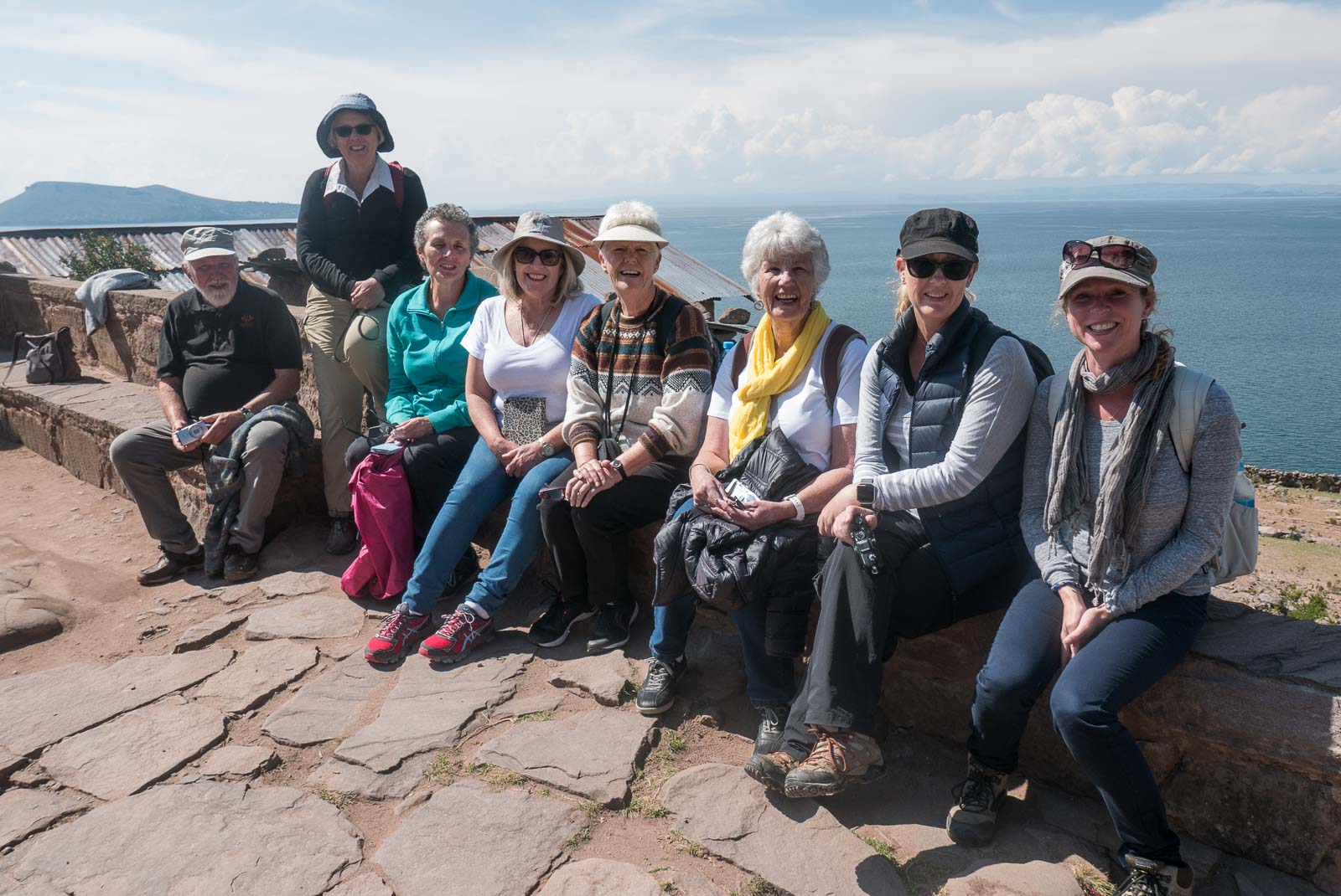 My lovely Two's a Crowd tour group on Taquile Island overlooking Lake Titicaca.