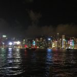 Watching the lights across the river at Hutong in Hong Kong.
