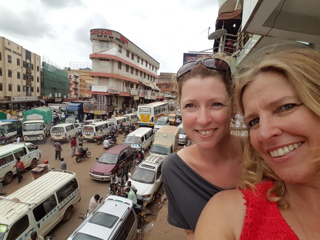 Di and Julie overlooking the streets in Kampala