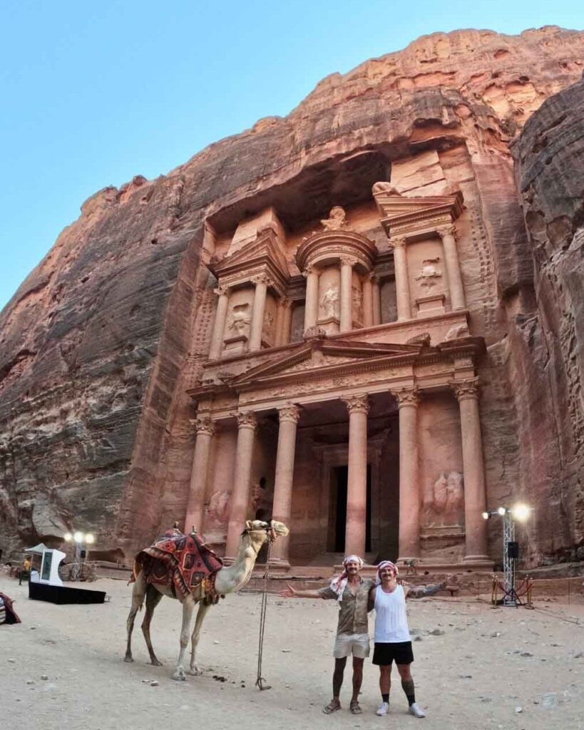 Josh and Cody at the treasury building in Petra.