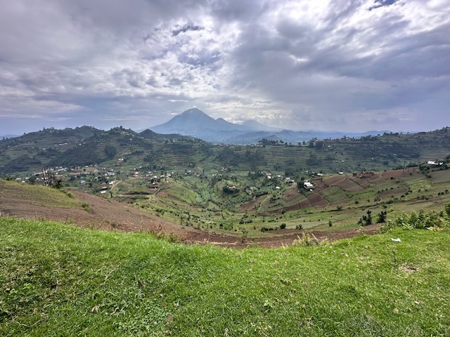 Looking our over the mountains and a green valley in Kisoro.